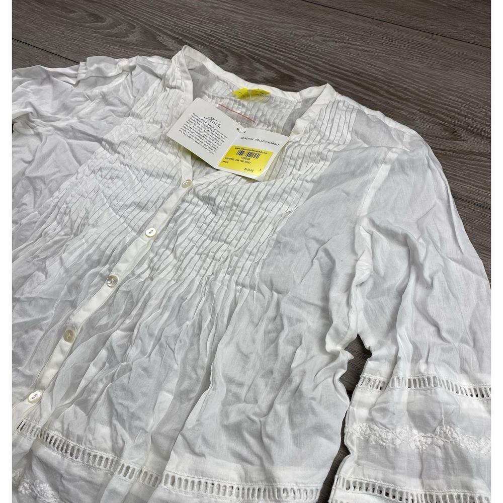 Roberta Roller Rabbit Women's Embroidered Button Front‎ Blouse White Size S New